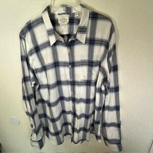 Weatherproof Vintage Blue, Black & White Plaid Long Sleeve Flannel- Size XXL
